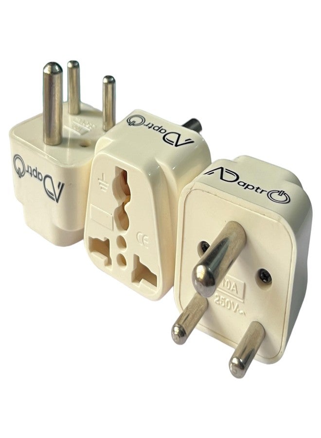 Adaptro USA, UK, Australia to India Plug Converter for Convert World-Wide Plug to Type D Indian Power Sockets (Set of 3) White - Image 1
